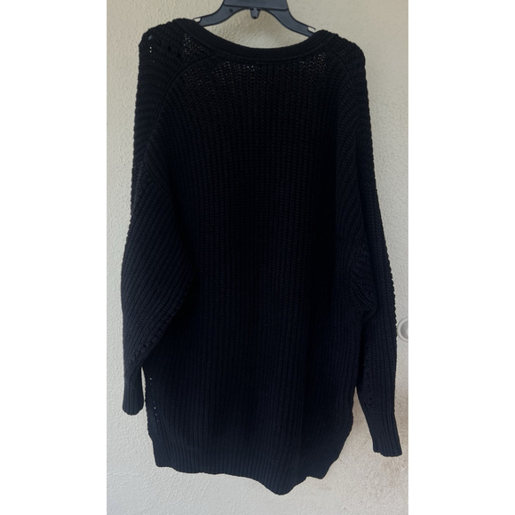 Free People Black Open Knit Cardigan Small Boho Oversized Chunky Layer Thick - Picture 3 of 6